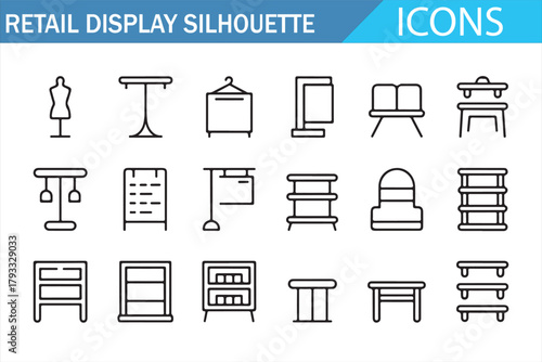 Merchandising silhouette icon set for product display concepts