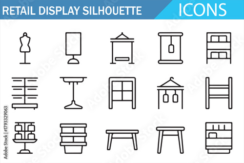 Store layout and merchandising line icons in editable stroke style