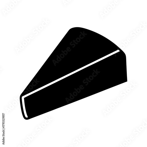Simple black icon of a cheese wedge, food graphic.