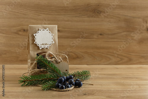 christmas decoration on wooden background