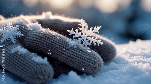 A crystal snowflake on a fir tree: a winter macro shot with frost and a soft dawn side