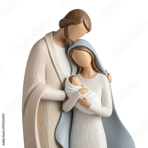 Tender moment of mary holding baby jesus with joseph embracing them