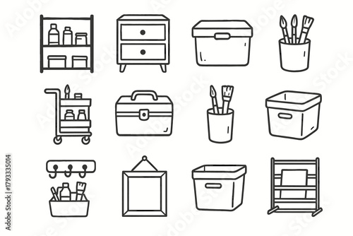 Art vector studio box shelf trolley holder paper hanging icon hooks