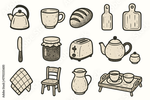 Icon vector home chair ceramic breakfast sugar kitchen icons bowl knife cozy