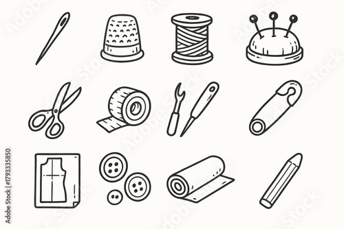 Tools roll icon ripper vector cushion pin paper thimble spool craft seam