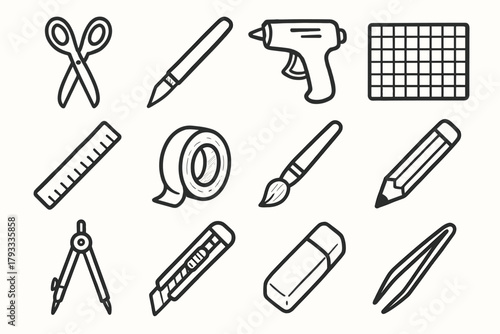 Roll eraser icons knife vector tools scissors icon cutting mat utility blade