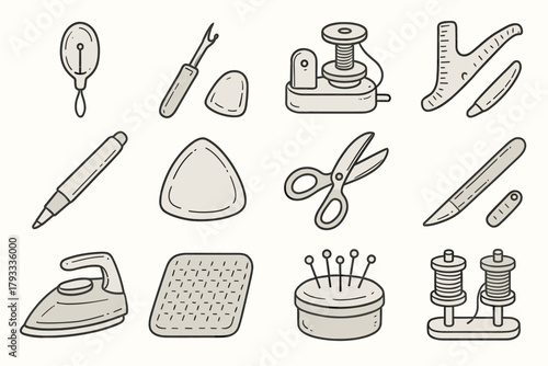 Winder stitch vector chalk case threader craft icon tools iron fabric pattern