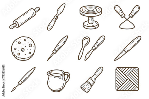 Craft stamp brush sculpting glaze spatula icons loop icon carving vector tools