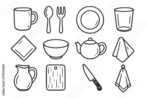 Jug bowl object vector towel icons mug icon teapot board spoon knife