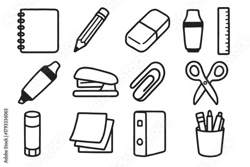 Ruler stapler vector daily clip glue icons notebook objects icon holder paper