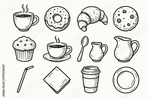 Napkin daily vector teacup milk sugar spoon straw takeaway object icon cup