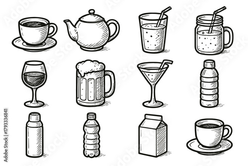 Smoothie beer drawn cocktail beverage hand cup straw bottle icon jar glass