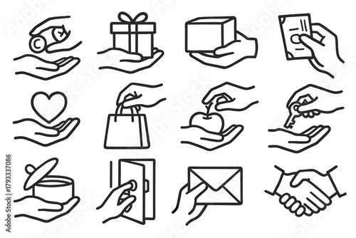Door icons icon opening hands vector note offering lid hand box action