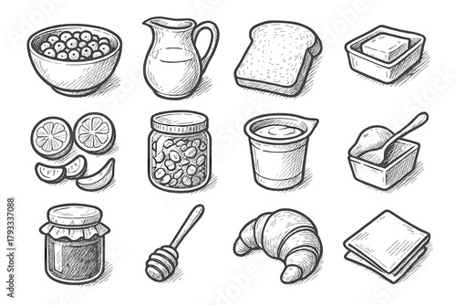 Fruit dipper spoon icon toast icons cup breakfast honey napkin set jam