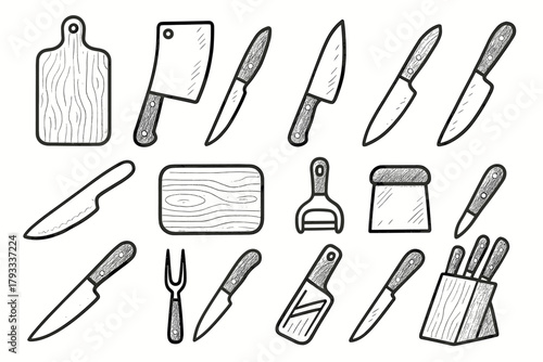 Carving cleaver paring knife board icon cutting kitchenware vector set filleting slicer