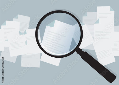 Document Search Magnifying Glass Stock Illustration