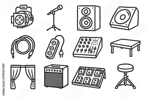 Vector stand icons stool music monitor riser pedalboard light gear stage mixer