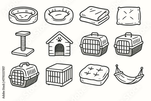 Vector carrier pet perch item icon icons hammock pillow crate box dog