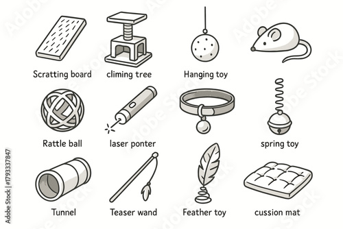 Icon feather pointer items pet collar rattle vector tunnel climbing ball toy