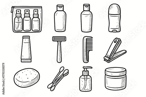 Icons toothpaste clipper travel icon vector tube set cream cotton comb essentials