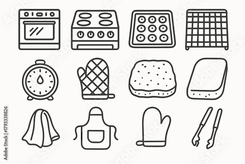 Oven s vector mitt stone pan icon tray rack towel tools baker