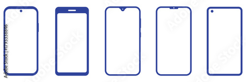 Minimal smartphone silhouette vector set, modern mobile device icons, technology gadget outline collection