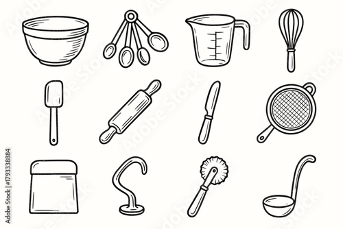 Spoon ladle tool s scraper icon sieve pastry baker mixing vector hook