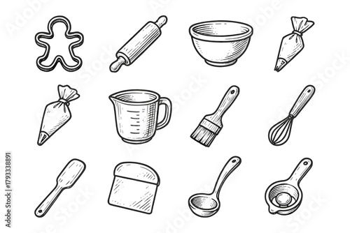 Whisk bowl icons mixing icing rolling vector icon tools baking measuring cutter