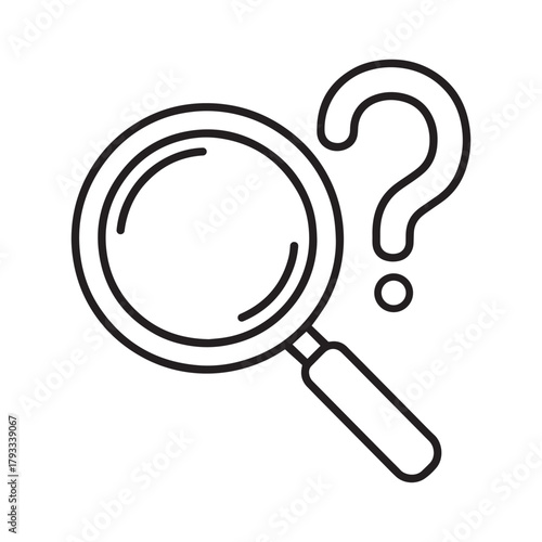 Magnifying glass and question mark icon, symbolizing search, mystery, and inquiry