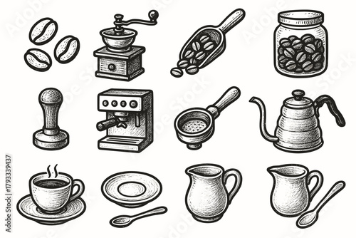 Grinder icons coffee vector icon break espresso filter spoon scoop beans jug