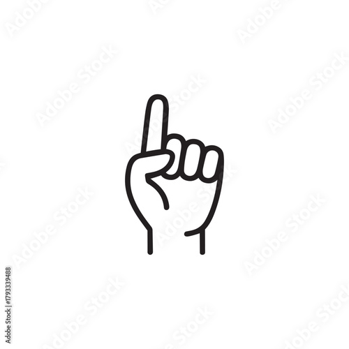 A black and white line drawing of a hand with index finger raised