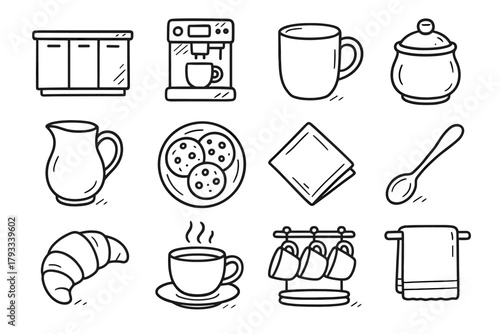 Icon rack coffee cookie towel sugar plate counter icons break vector machine