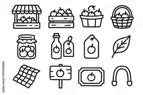 Basket handle tag box icons crate wooden vector bottle icon fruit leaf