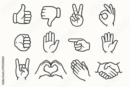 Down hands icons okay icon sign heart gesture vector palm hand thumbs