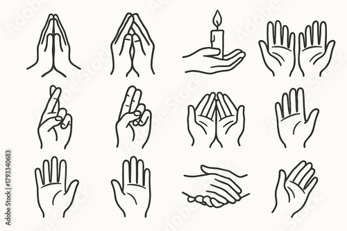 Vector palm icons touching icon cupped crossed praying hands relaxed gesture hand
