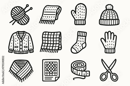 Page yarn grid blanket cardigan icon skein vector icons mitten shawl scarf