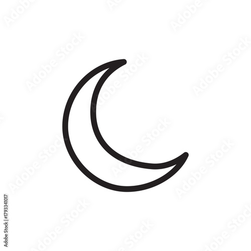 Simple line art icon of a crescent moon