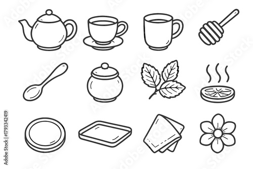 Tea napkin coaster spoon icons stick flower icon essentials vector tray leaves