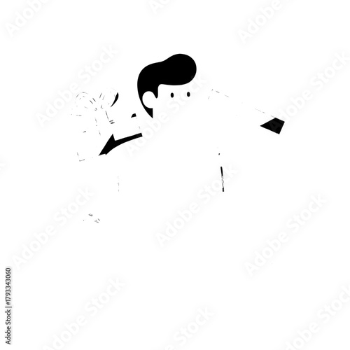 Stylized person presents wrapped gift white background simple illustration