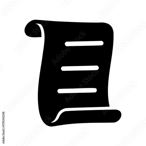 Black silhouette image of a paper scroll with text lines inside