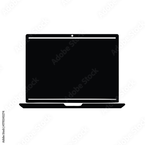 Black and white vector illustration of a sleek modern laptop computer