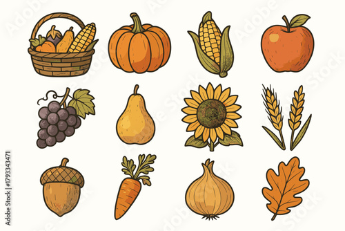 Carrot icon mushroom vector onion apple icons leaf autumn harvest elements wheat