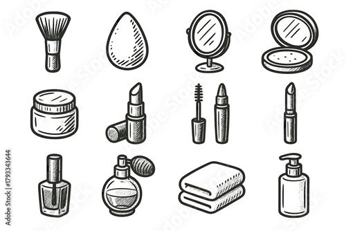 Brush beauty icon perfume eyeliner modern vector tools lotion polish lipstick compact