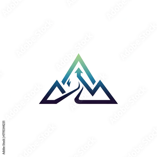 Gradient Mountain Peak Logo with Upward Arrow, Isolated on White