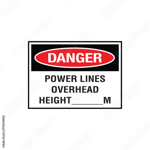 Danger Power Lines In Head Height Sign: Mandatory Warning Banner for Electrical Shock Risk