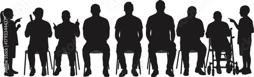 Inclusive group communication, diverse people using sign language, accessibility support, disability awareness, teamwork, education, therapy, community connection