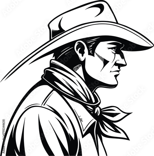 Black And White Cowboy Illustration
