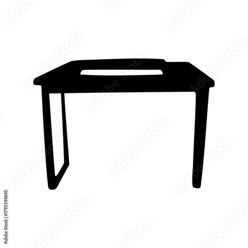 Simple black silhouette of a table with a unique tabletop design