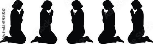 Prayer, silhouette, kneeling, devotion, meditation, unity, spiritual, worship, faith, contemplation, pose, black, figure, religion, peaceful, symmetry, mindfulness, belief