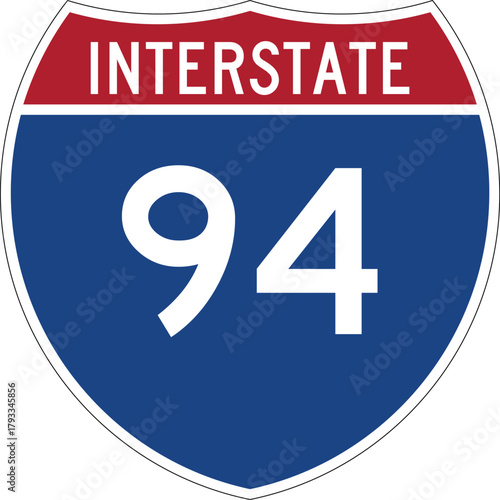 Interstate 94 Highway Shield Road Sign Editable Vector